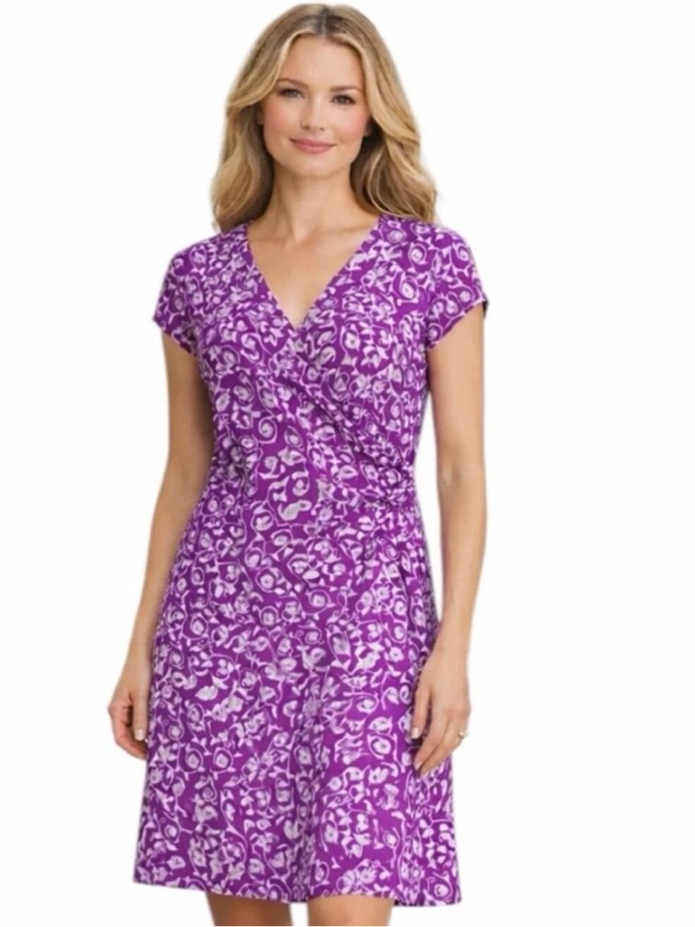 Athleta Purple & White Floral V-Neck Midi Dress Size: SP